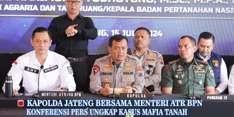 Kapolda Jateng Bersama Menteri ATR BPN Konferensi Pers Ungkap Kasus Mafia Tanah