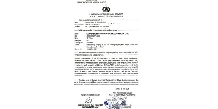 Kepala SMPN 41 Muaro Jambi Lapor ke Polda Nama Baiknya Dicemarkan